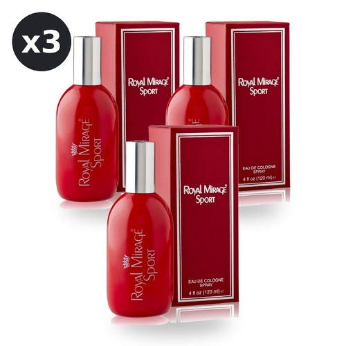 Royal Mirage 120ml Eau De Cologne EDC Spray Sport Pack of 3