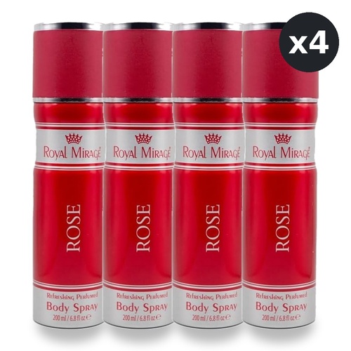 Royal Mirage 200ml Body Spray Rose Pack of 4