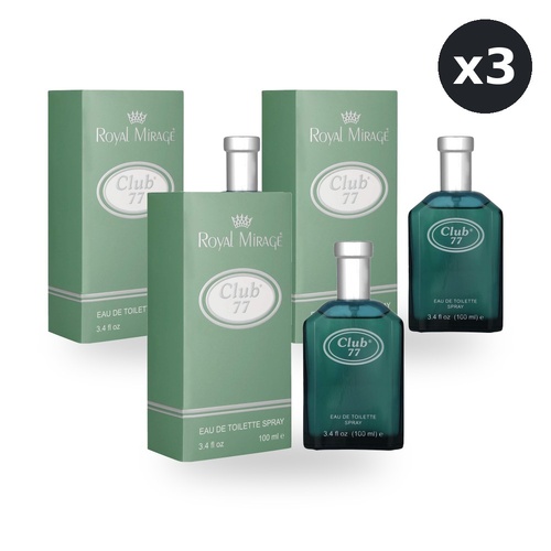 Royal Mirage 100ml Eau De Toilette EDT Spray Club 77 Pack of 3