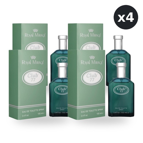Royal Mirage 100ml Eau De Toilette EDT Spray Club 77 Pack of 4
