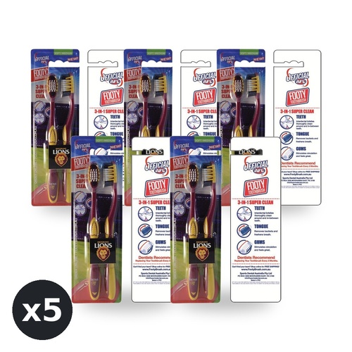 AFL Toothbrush Brisbane 2 Pack x 5