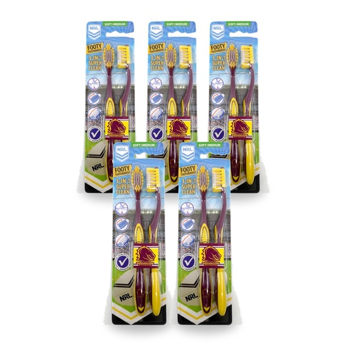 NRL Brisbane Broncos Toothbrushes 2 Pack x 5