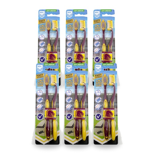 NRL Brisbane Broncos Toothbrushes 2 Pack x 6