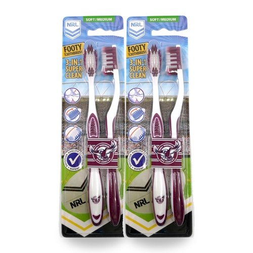 NRL Manly Warringah Sea Eagles Toothbrushes 2 Pack x 2