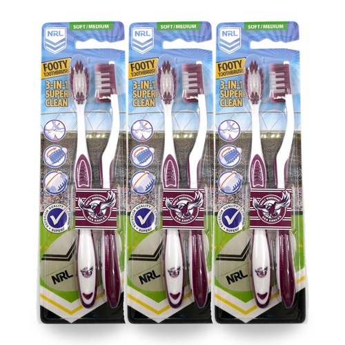 NRL Manly Warringah Sea Eagles Toothbrushes 2 Pack x 3