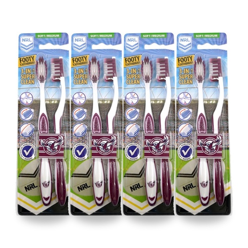NRL Manly Warringah Sea Eagles Toothbrushes 2 Pack x 4