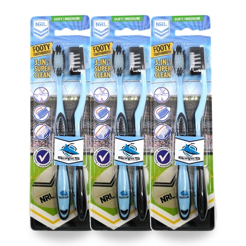 NRL Cronulla Sharks Toothbrushes 2 Pack x 3