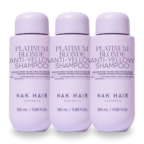 NAK Signature Platinum Blonde Anti - Yellow Shampoo 350ml Pack of 3