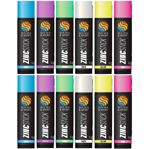Sun Sea and Sport Zinc Stick 12 Pack 6g Assorted Colours for Outdoor Use