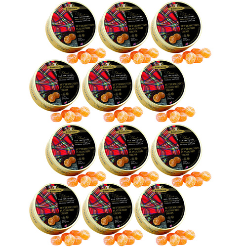 Simpkins Butterscotch Drops 12 x 200g Tins Traditional British Travel Sweets