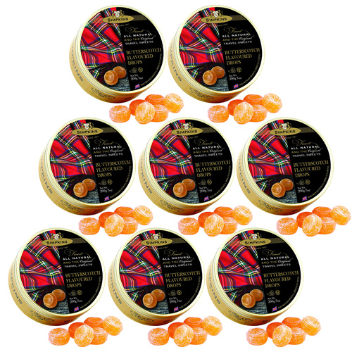Simpkins Butterscotch Drops 8 x 200g Tins Traditional British Travel Sweets
