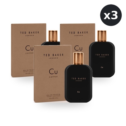 Ted Baker for Men Cu Copper Tonic Eau De Toilette EDT 100ml Pack of 3