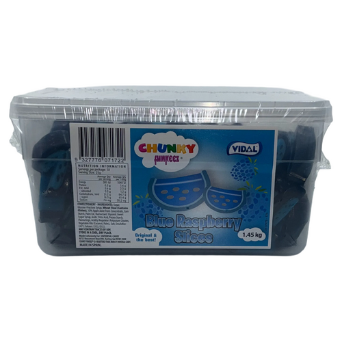 Vidal Chunky Liquorice Blue Raspberry Slices Tub 1.45kg Bulk Candy