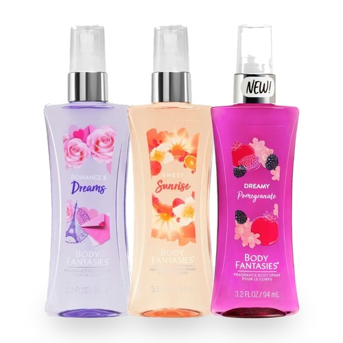 Body Fantasies 94ml Trio – Romance & Dreams, Sweet Sunrise, Dreamy Pomegranate