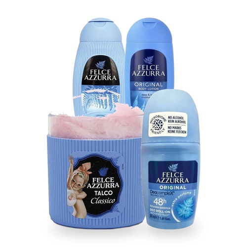 Felce Azzurra Classico 4 Piece Gift Set – Shower Gel, Lotion, Powder, Roll On