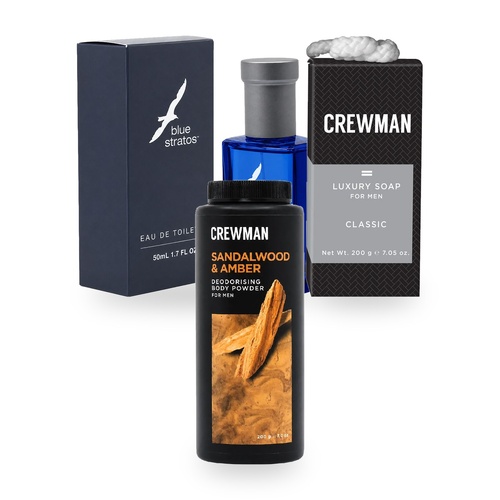 Men's Grooming Gift Set – Blue Stratos EDT 50ml, Crewman Soap On A Rope & Powder